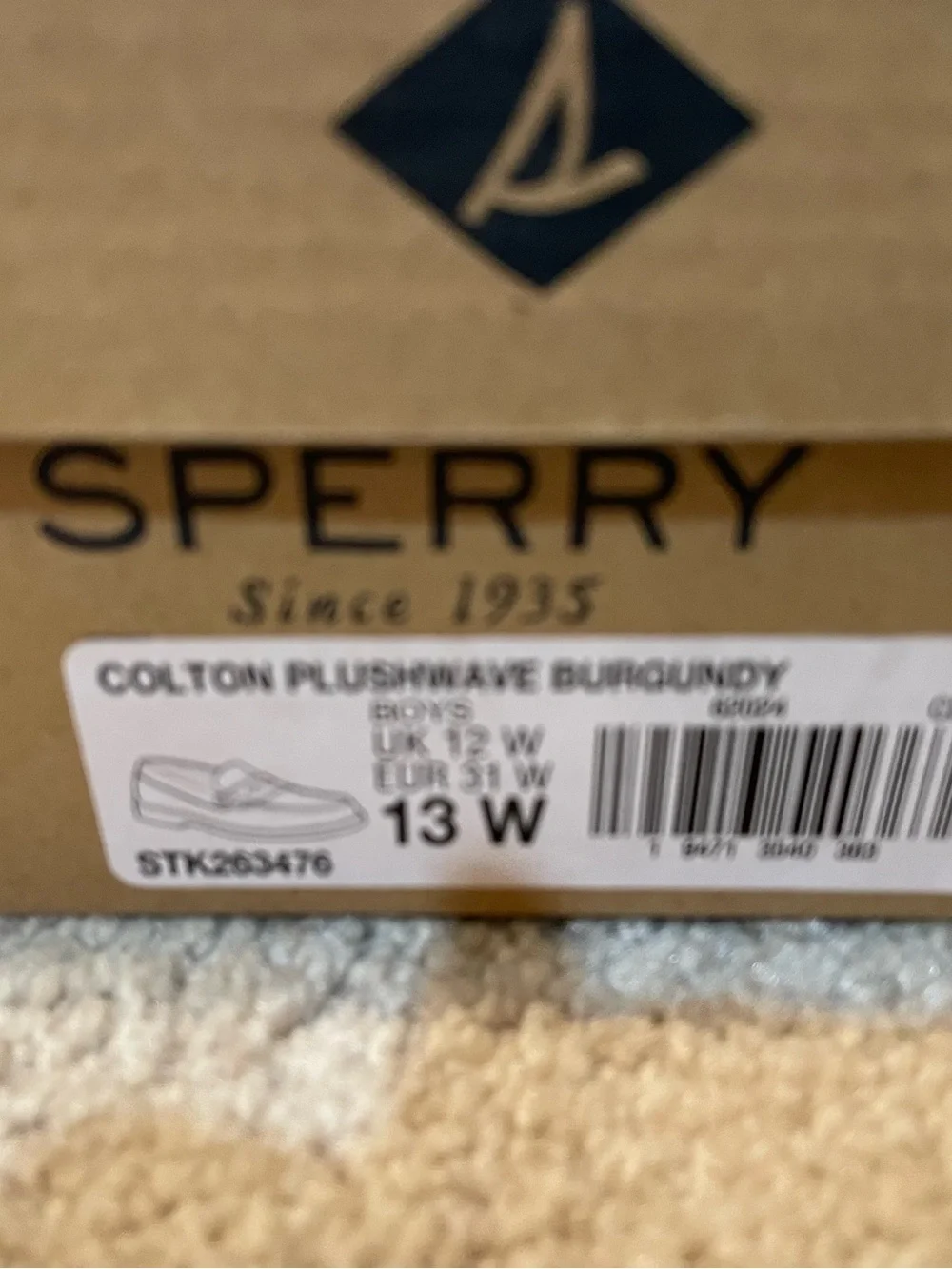 Sperry Colton Plushwave Burgundy Boys Penny Loafers Size 13W NIB